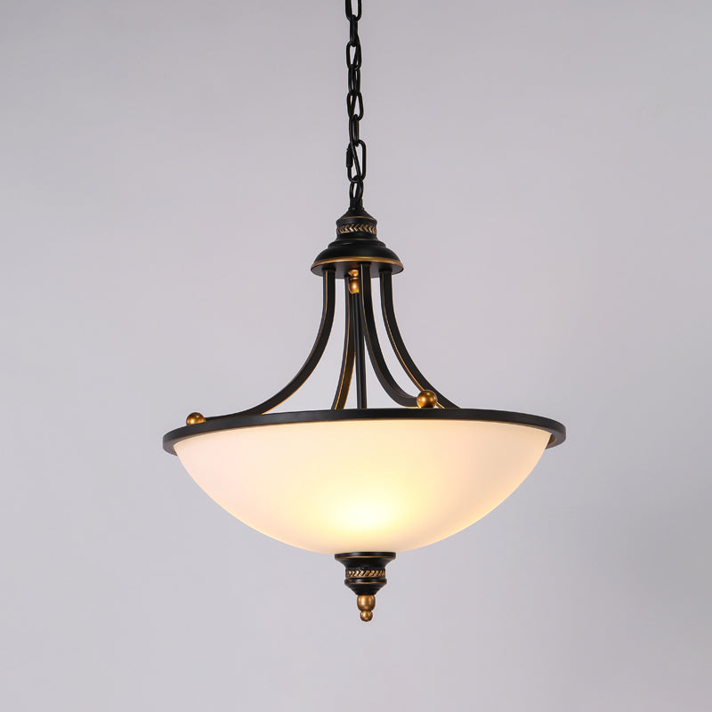 Cream Glass Black Chandelier Light Bowl Shade 3 Heads Classic Pendant Light Fixture Clearhalo 'Ceiling Lights' 'Chandeliers' Lighting' options 2216952