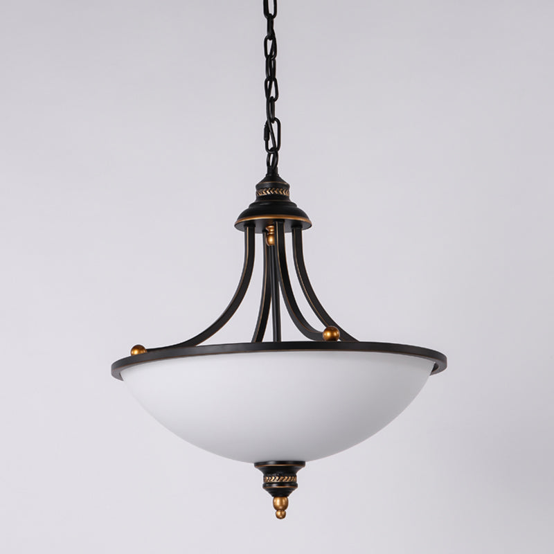 Cream Glass Black Chandelier Light Bowl Shade 3 Heads Classic Pendant Light Fixture Clearhalo 'Ceiling Lights' 'Chandeliers' Lighting' options 2216953