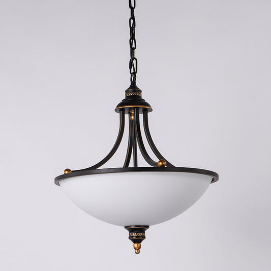 Cream Glass Black Chandelier Light Bowl Shade 3 Heads Classic Pendant Light Fixture Clearhalo 'Ceiling Lights' 'Chandeliers' Lighting' options 2216953