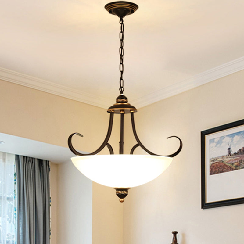 Black Bowl Ceiling Lighting Traditional Frosted Glass 3 Bulbs Dining Room Chandelier Light Fixture Clearhalo 'Ceiling Lights' 'Chandeliers' Lighting' options 2216956