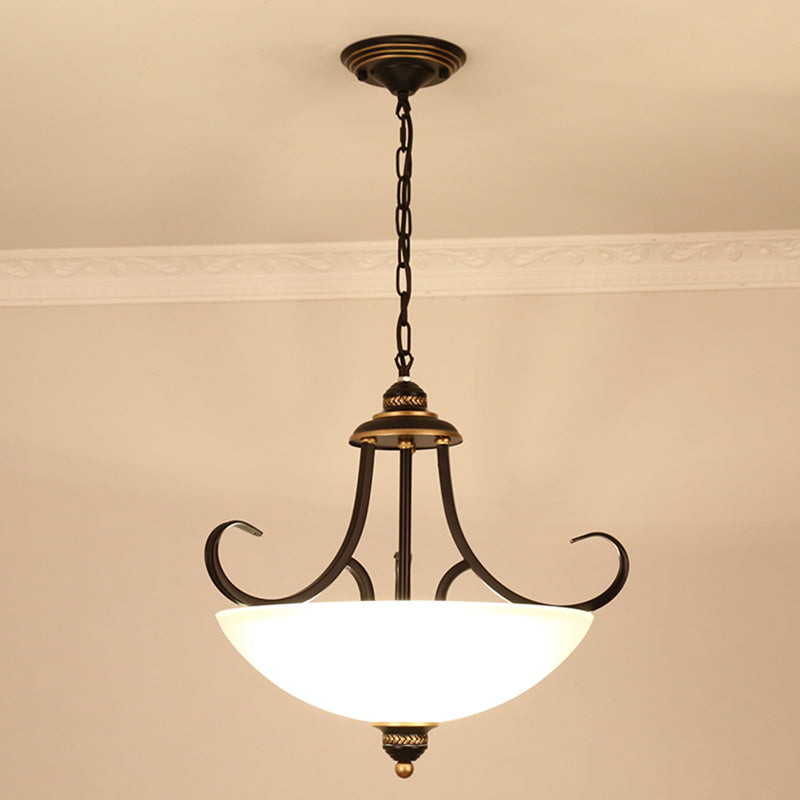 Black Bowl Ceiling Lighting Traditional Frosted Glass 3 Bulbs Dining Room Chandelier Light Fixture Clearhalo 'Ceiling Lights' 'Chandeliers' Lighting' options 2216957