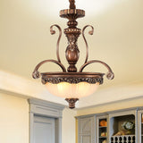 Bowl Etched Ribbed Glass Suspension Light Rustic 3 Heads Corridor Chandelier Light in Bronze Clearhalo 'Ceiling Lights' 'Chandeliers' Lighting' options 2216976