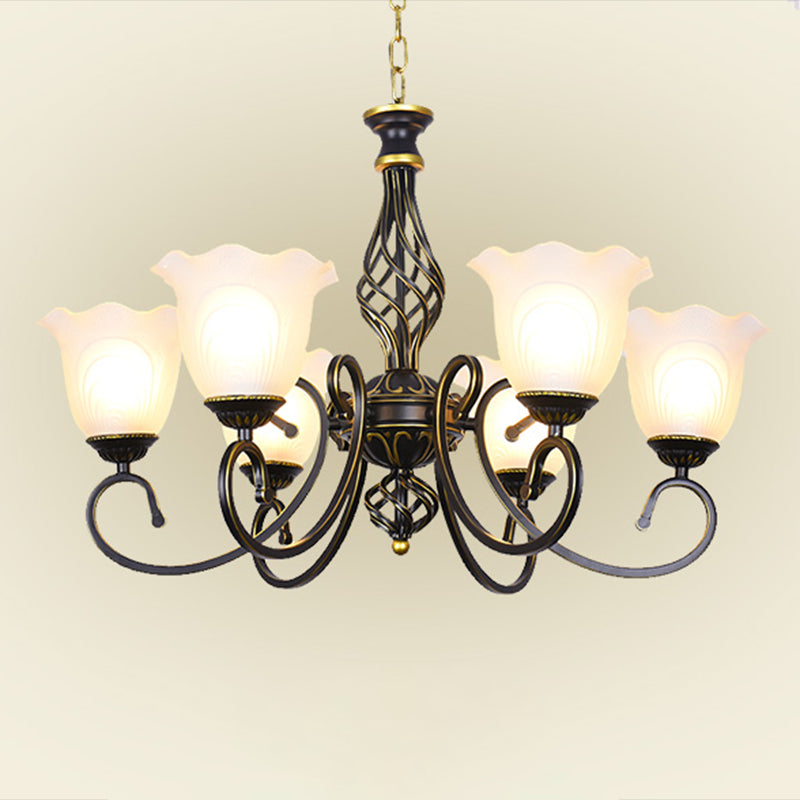 Ruffle Glass Floral Shade Chandelier Lighting Classic Living Room Pendant Light with Scroll Arm Clearhalo 'Ceiling Lights' 'Chandeliers' Lighting' options 2216977