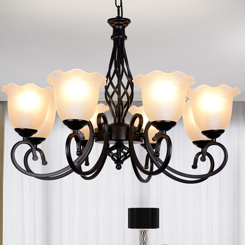 Ruffle Glass Floral Shade Chandelier Lighting Classic Living Room Pendant Light with Scroll Arm Clearhalo 'Ceiling Lights' 'Chandeliers' Lighting' options 2216978