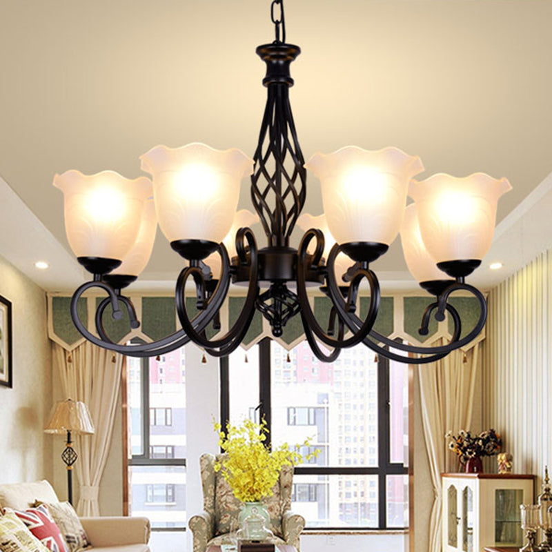 Ruffle Glass Floral Shade Chandelier Lighting Classic Living Room Pendant Light with Scroll Arm Clearhalo 'Ceiling Lights' 'Chandeliers' Lighting' options 2216979