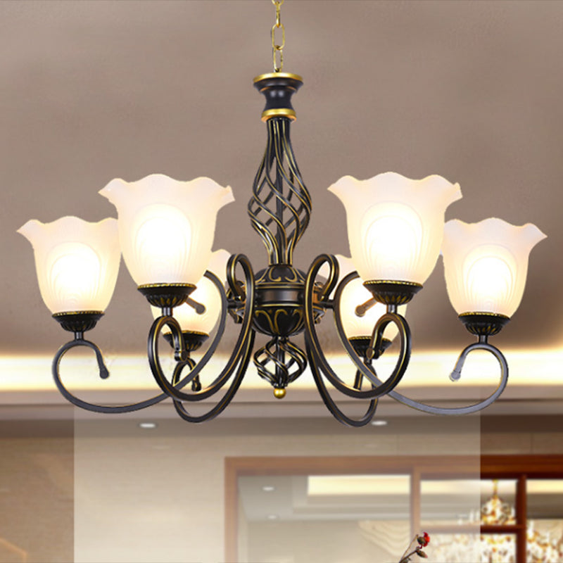 Ruffle Glass Floral Shade Chandelier Lighting Classic Living Room Pendant Light with Scroll Arm Clearhalo 'Ceiling Lights' 'Chandeliers' Lighting' options 2216980