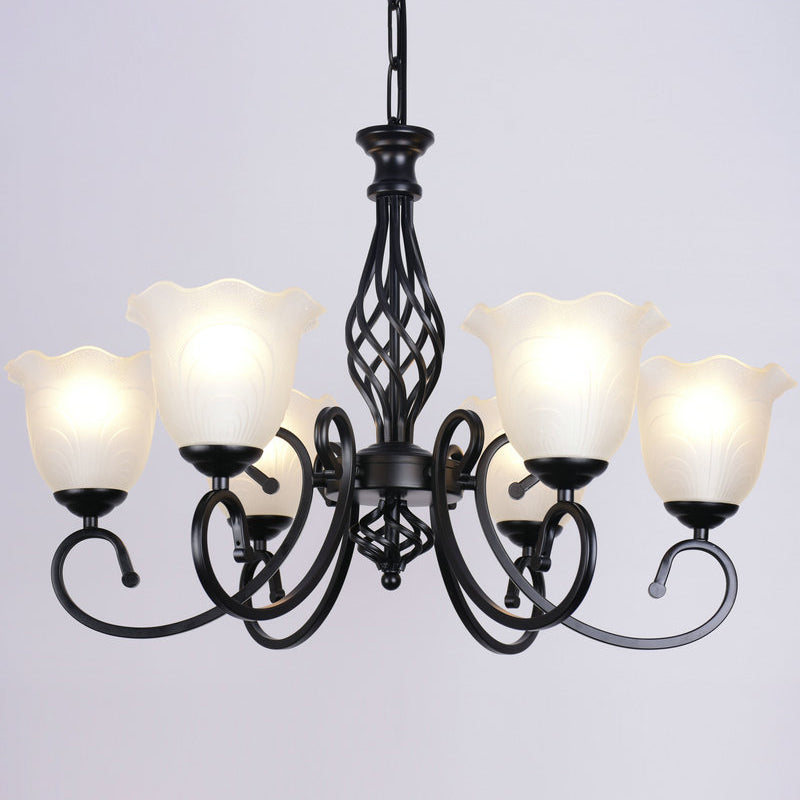 Ruffle Glass Floral Shade Chandelier Lighting Classic Living Room Pendant Light with Scroll Arm Clearhalo 'Ceiling Lights' 'Chandeliers' Lighting' options 2216981