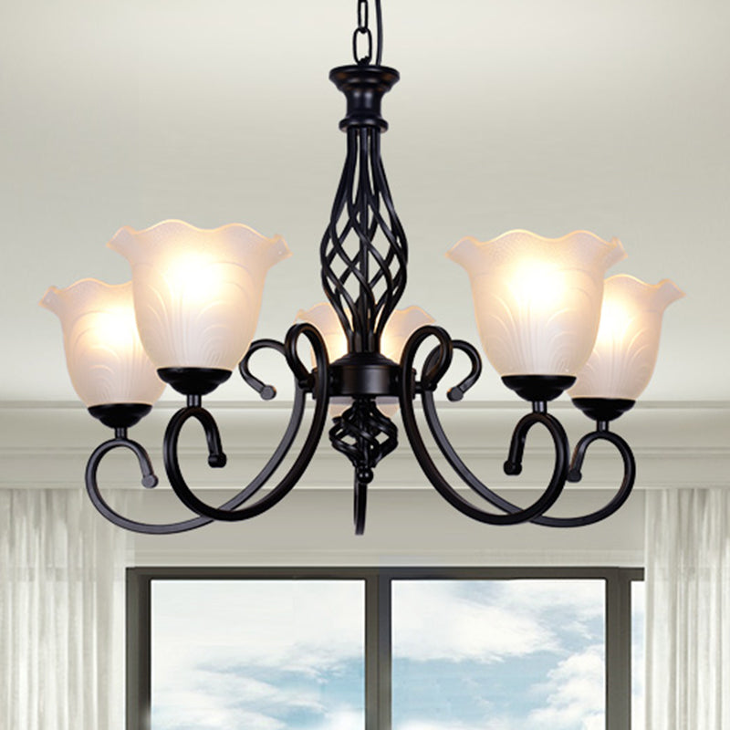 Ruffle Glass Floral Shade Chandelier Lighting Classic Living Room Pendant Light with Scroll Arm Clearhalo 'Ceiling Lights' 'Chandeliers' Lighting' options 2216982