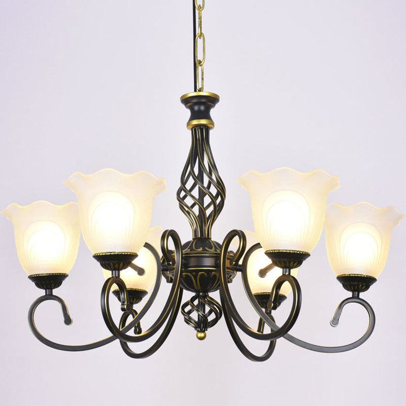 Ruffle Glass Floral Shade Chandelier Lighting Classic Living Room Pendant Light with Scroll Arm Clearhalo 'Ceiling Lights' 'Chandeliers' Lighting' options 2216983