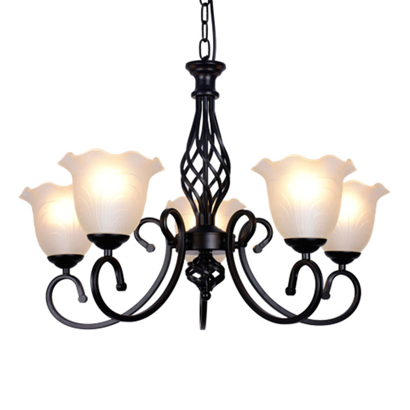 Ruffle Glass Floral Shade Chandelier Lighting Classic Living Room Pendant Light with Scroll Arm Clearhalo 'Ceiling Lights' 'Chandeliers' Lighting' options 2216984