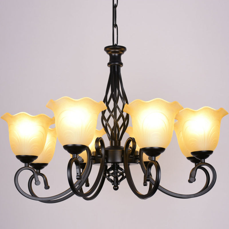 Ruffle Glass Floral Shade Chandelier Lighting Classic Living Room Pendant Light with Scroll Arm Clearhalo 'Ceiling Lights' 'Chandeliers' Lighting' options 2216985