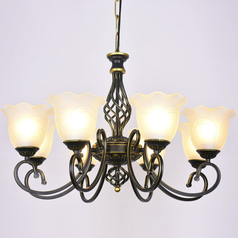 Ruffle Glass Floral Shade Chandelier Lighting Classic Living Room Pendant Light with Scroll Arm Clearhalo 'Ceiling Lights' 'Chandeliers' Lighting' options 2216988