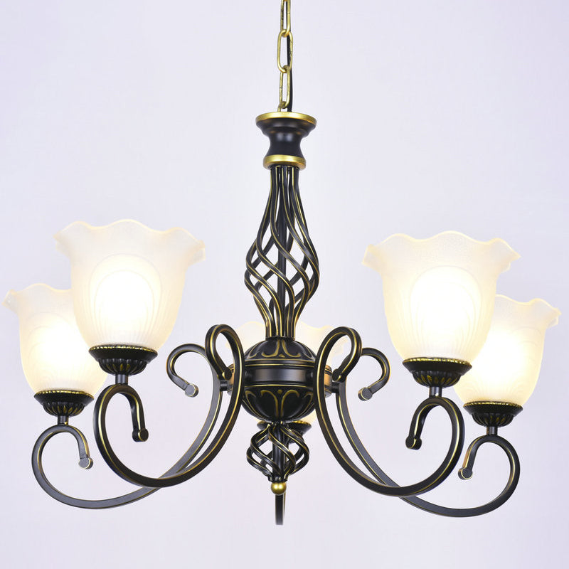 Ruffle Glass Floral Shade Chandelier Lighting Classic Living Room Pendant Light with Scroll Arm Clearhalo 'Ceiling Lights' 'Chandeliers' Lighting' options 2216989