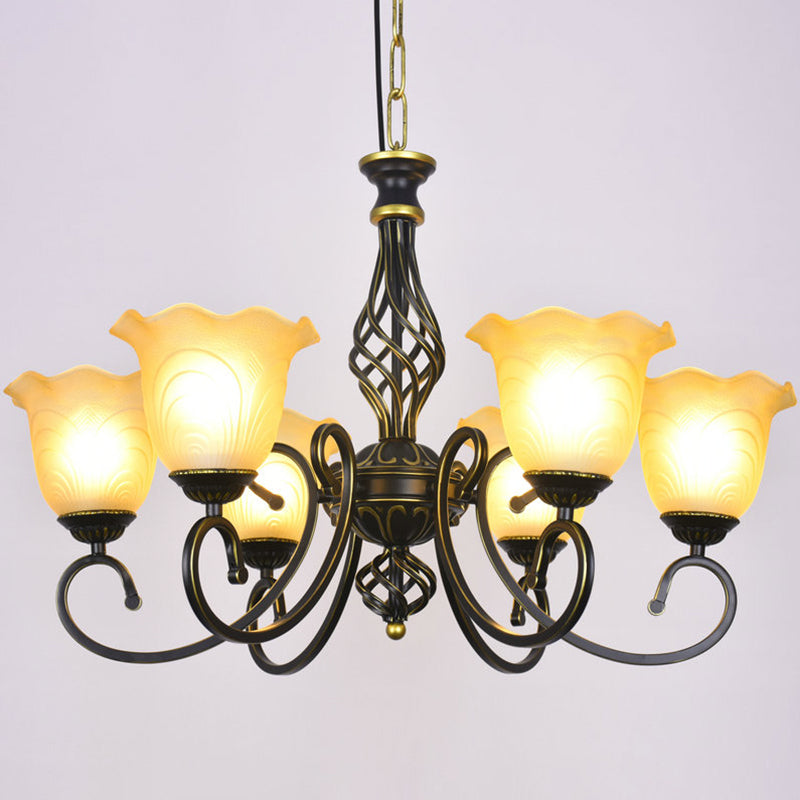 Ruffle Glass Floral Shade Chandelier Lighting Classic Living Room Pendant Light with Scroll Arm Clearhalo 'Ceiling Lights' 'Chandeliers' Lighting' options 2216991