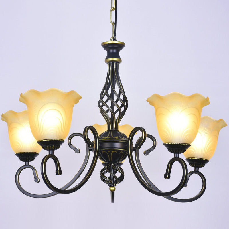 Ruffle Glass Floral Shade Chandelier Lighting Classic Living Room Pendant Light with Scroll Arm Clearhalo 'Ceiling Lights' 'Chandeliers' Lighting' options 2216992