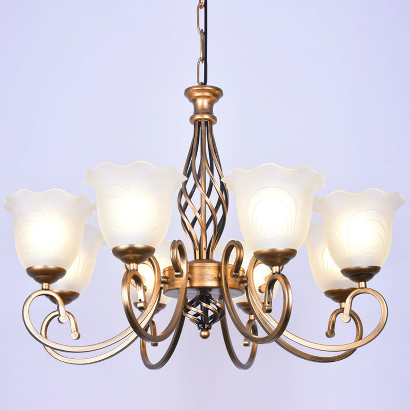 Ruffle Glass Floral Shade Chandelier Lighting Classic Living Room Pendant Light with Scroll Arm Clearhalo 'Ceiling Lights' 'Chandeliers' Lighting' options 2216993