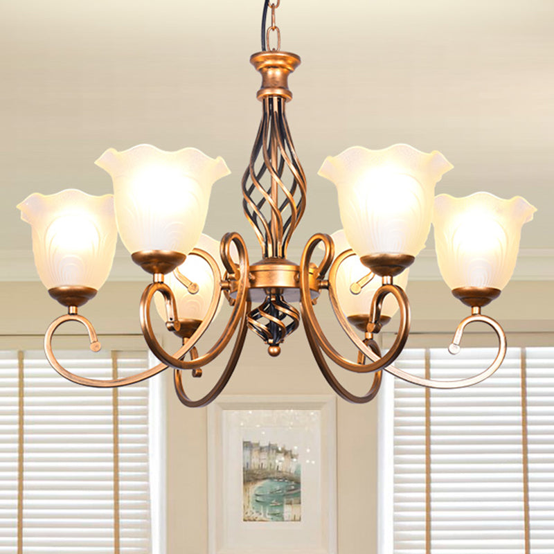 Ruffle Glass Floral Shade Chandelier Lighting Classic Living Room Pendant Light with Scroll Arm Clearhalo 'Ceiling Lights' 'Chandeliers' Lighting' options 2216994