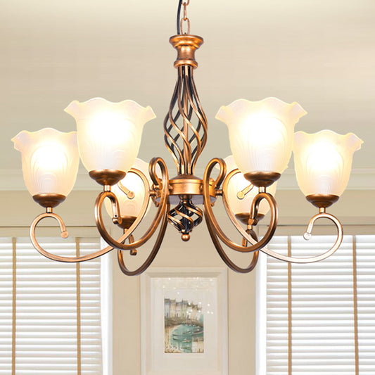 Ruffle Glass Floral Shade Chandelier Lighting Classic Living Room Pendant Light with Scroll Arm Clearhalo 'Ceiling Lights' 'Chandeliers' Lighting' options 2216994