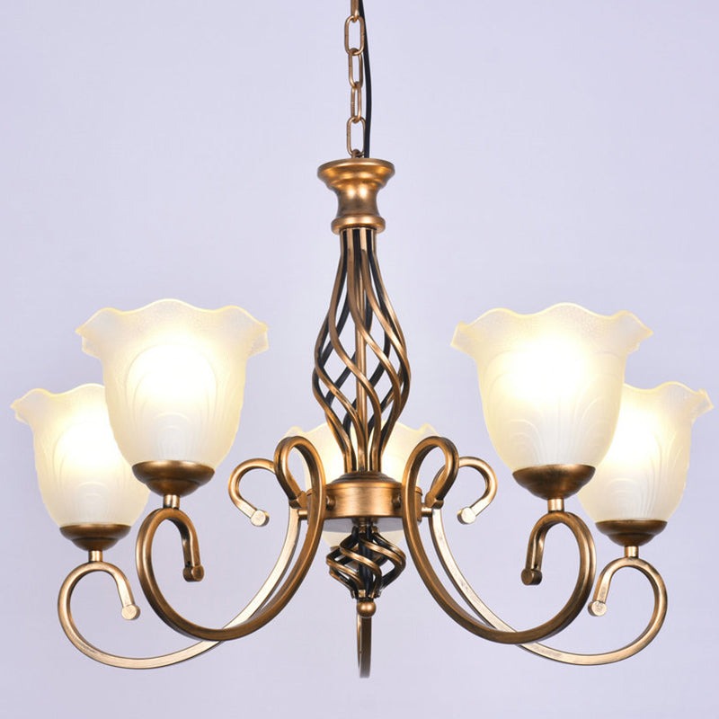 Ruffle Glass Floral Shade Chandelier Lighting Classic Living Room Pendant Light with Scroll Arm Clearhalo 'Ceiling Lights' 'Chandeliers' Lighting' options 2216995