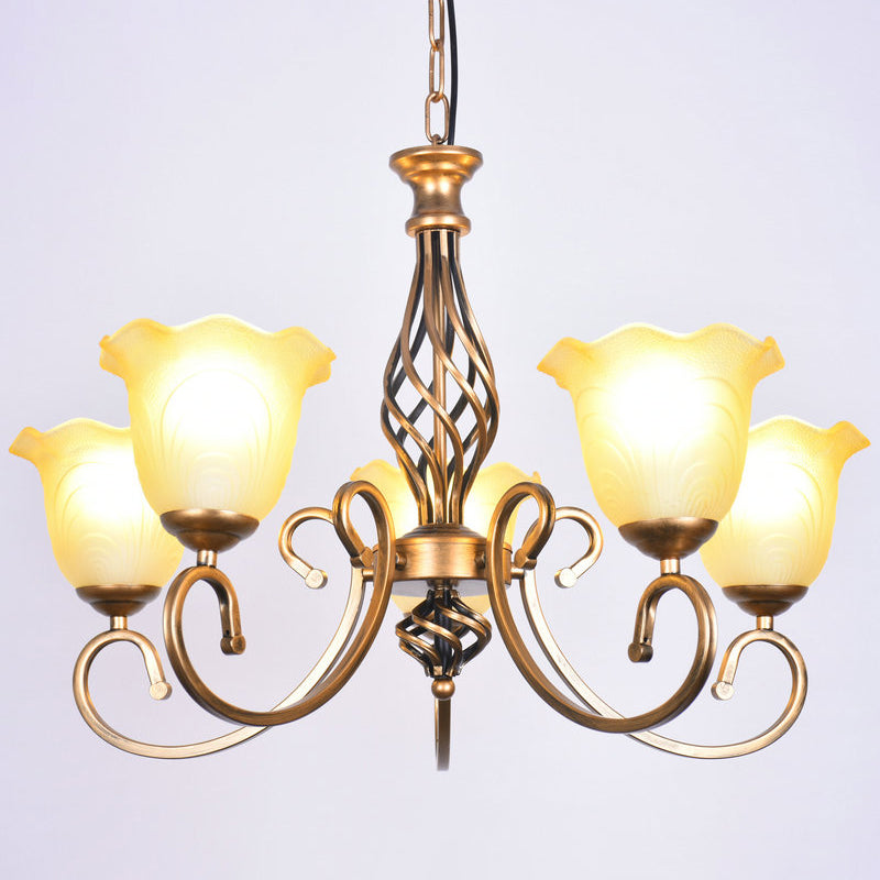 Ruffle Glass Floral Shade Chandelier Lighting Classic Living Room Pendant Light with Scroll Arm Clearhalo 'Ceiling Lights' 'Chandeliers' Lighting' options 2216998