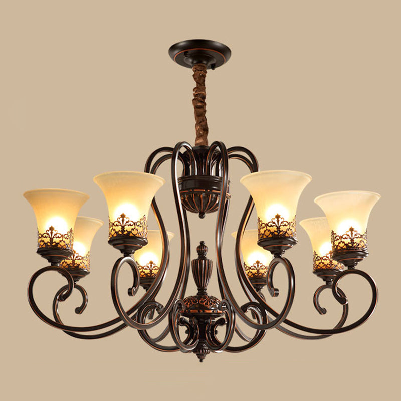 Red-Black Flared Shade Ceiling Lighting Traditional Frosted Glass Living Room Chandelier Light Fixture Clearhalo 'Ceiling Lights' 'Chandeliers' Lighting' options 2217000