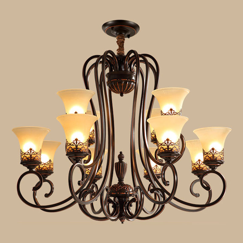 Red-Black Flared Shade Ceiling Lighting Traditional Frosted Glass Living Room Chandelier Light Fixture 12 Red-Black Clearhalo 'Ceiling Lights' 'Chandeliers' Lighting' options 2217002_2b577b6e-9e7d-4ea5-b8e9-ccdcd3a06af0