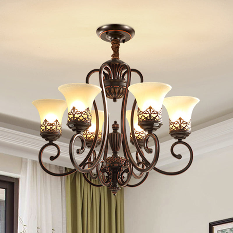 Red-Black Flared Shade Ceiling Lighting Traditional Frosted Glass Living Room Chandelier Light Fixture Clearhalo 'Ceiling Lights' 'Chandeliers' Lighting' options 2217003