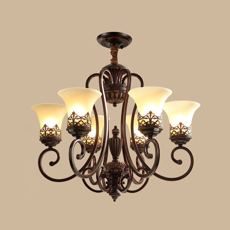 Red-Black Flared Shade Ceiling Lighting Traditional Frosted Glass Living Room Chandelier Light Fixture 6 Red-Black Clearhalo 'Ceiling Lights' 'Chandeliers' Lighting' options 2217004_35b0a46b-2d2a-4dff-ac9c-8b322564f376