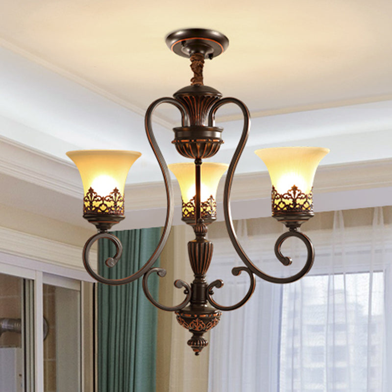 Red-Black Flared Shade Ceiling Lighting Traditional Frosted Glass Living Room Chandelier Light Fixture Clearhalo 'Ceiling Lights' 'Chandeliers' Lighting' options 2217005