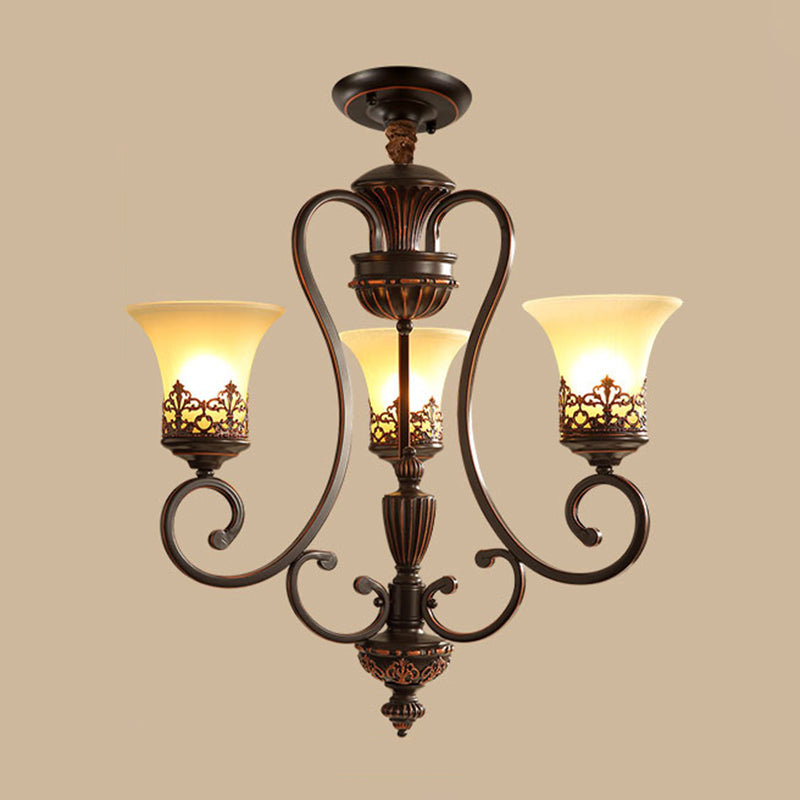 Red-Black Flared Shade Ceiling Lighting Traditional Frosted Glass Living Room Chandelier Light Fixture Clearhalo 'Ceiling Lights' 'Chandeliers' Lighting' options 2217006