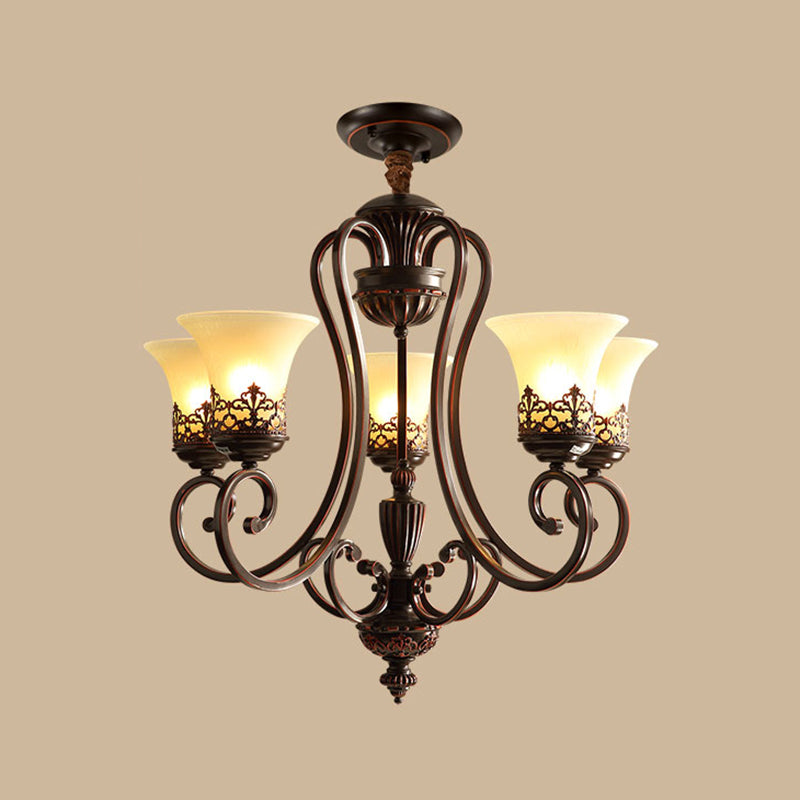 Red-Black Flared Shade Ceiling Lighting Traditional Frosted Glass Living Room Chandelier Light Fixture Clearhalo 'Ceiling Lights' 'Chandeliers' Lighting' options 2217008