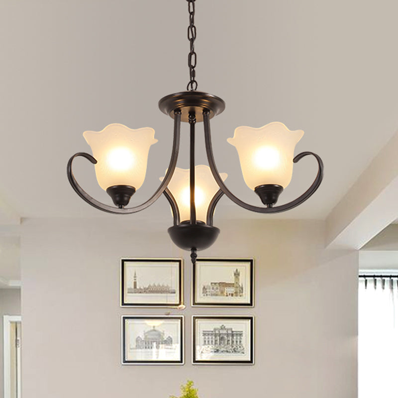 Retro Style Floral Shade Chandelier Light Frosted Glass Pendant Light Fixture with Curved Arm Clearhalo 'Ceiling Lights' 'Chandeliers' Lighting' options 2217013