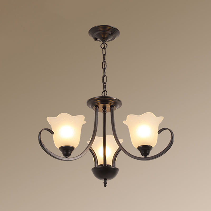 Retro Style Floral Shade Chandelier Light Frosted Glass Pendant Light Fixture with Curved Arm Clearhalo 'Ceiling Lights' 'Chandeliers' Lighting' options 2217014