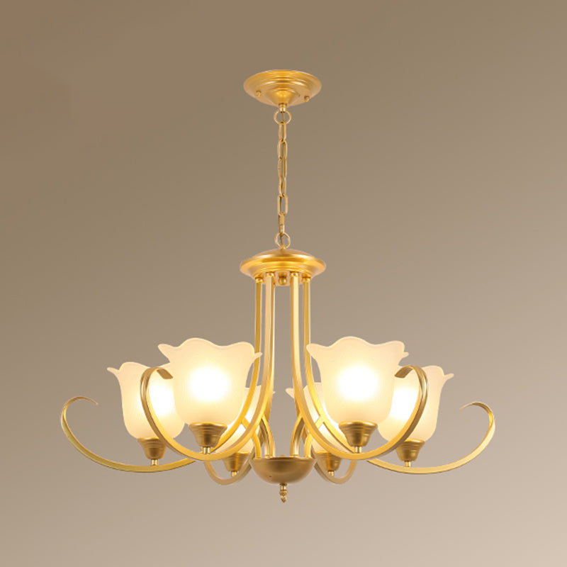 Retro Style Floral Shade Chandelier Light Frosted Glass Pendant Light Fixture with Curved Arm Clearhalo 'Ceiling Lights' 'Chandeliers' Lighting' options 2217018