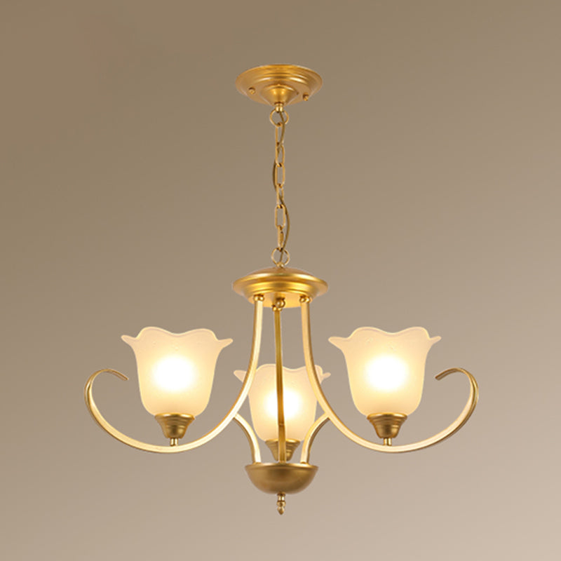 Retro Style Floral Shade Chandelier Light Frosted Glass Pendant Light Fixture with Curved Arm Clearhalo 'Ceiling Lights' 'Chandeliers' Lighting' options 2217019