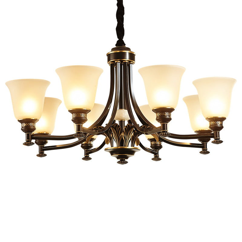 Flared Frosted Glass Suspension Light Rustic Living Room Chandelier Light in Black Clearhalo 'Ceiling Lights' 'Chandeliers' Lighting' options 2217030