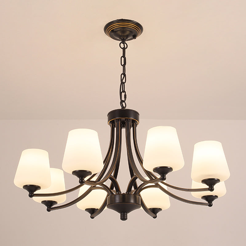 Cream Glass Bud Shade Chandelier Lighting Classic Dining Room Pendant Light Fixture Clearhalo 'Ceiling Lights' 'Chandeliers' Lighting' options 2217032