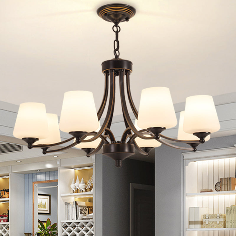 Cream Glass Bud Shade Chandelier Lighting Classic Dining Room Pendant Light Fixture Clearhalo 'Ceiling Lights' 'Chandeliers' Lighting' options 2217033