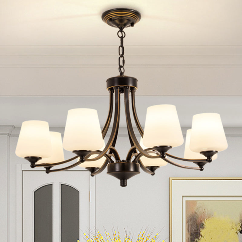 Cream Glass Bud Shade Chandelier Lighting Classic Dining Room Pendant Light Fixture Clearhalo 'Ceiling Lights' 'Chandeliers' Lighting' options 2217035