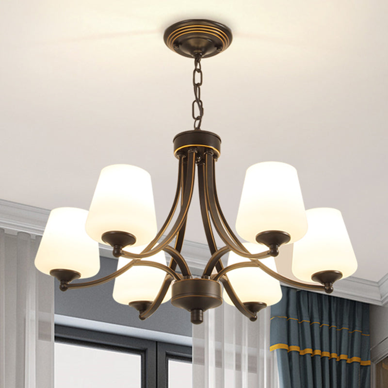 Cream Glass Bud Shade Chandelier Lighting Classic Dining Room Pendant Light Fixture Clearhalo 'Ceiling Lights' 'Chandeliers' Lighting' options 2217036