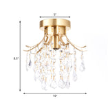 Raindrop Semi Flush Mount Light Postmodern Metal 1 Light Brass Corridor Ceiling Light with Crystal Accent Clearhalo 'Ceiling Lights' 'Close To Ceiling Lights' 'Close to ceiling' 'Semi-flushmount' Lighting' 221703