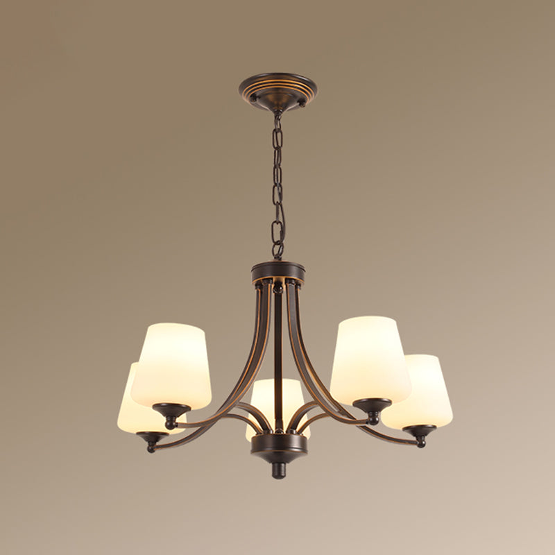 Cream Glass Bud Shade Chandelier Lighting Classic Dining Room Pendant Light Fixture Clearhalo 'Ceiling Lights' 'Chandeliers' Lighting' options 2217040