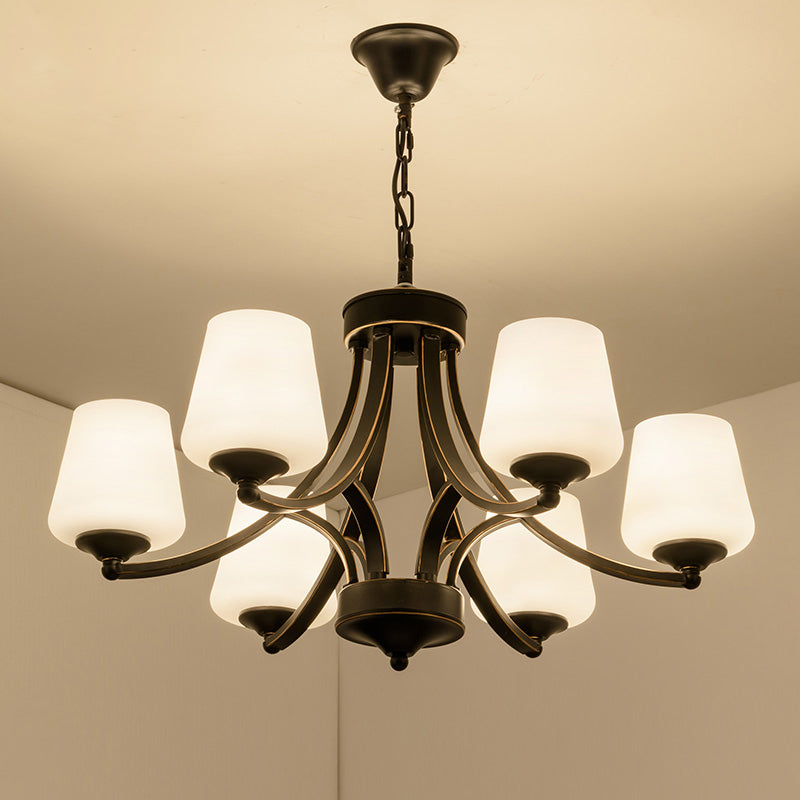 Black Bud Shade Ceiling Lighting Traditional Handblown Glass Living Room Chandelier Light Fixture Clearhalo 'Ceiling Lights' 'Chandeliers' Lighting' options 2217048