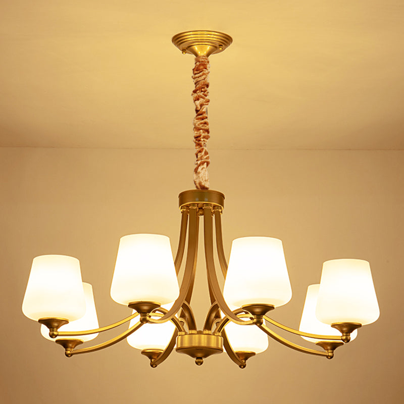 Vintage Bud Shade Chandelier Pendant Light Cream Glass Hanging Light for Living Room Clearhalo 'Ceiling Lights' 'Chandeliers' Lighting' options 2217053