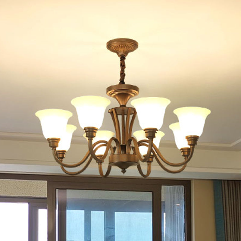 Bell Frosted Glass Chandelier Light Retro Style Living Room Pendant Light Fixture Clearhalo 'Ceiling Lights' 'Chandeliers' Lighting' options 2217064