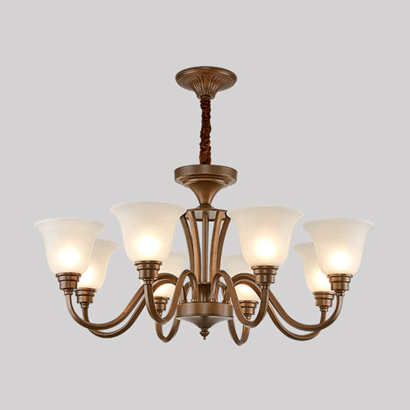 Bell Frosted Glass Chandelier Light Retro Style Living Room Pendant Light Fixture 8 Bronze Clearhalo 'Ceiling Lights' 'Chandeliers' Lighting' options 2217065_12384f69-2e79-4411-b016-41a7a4c51067