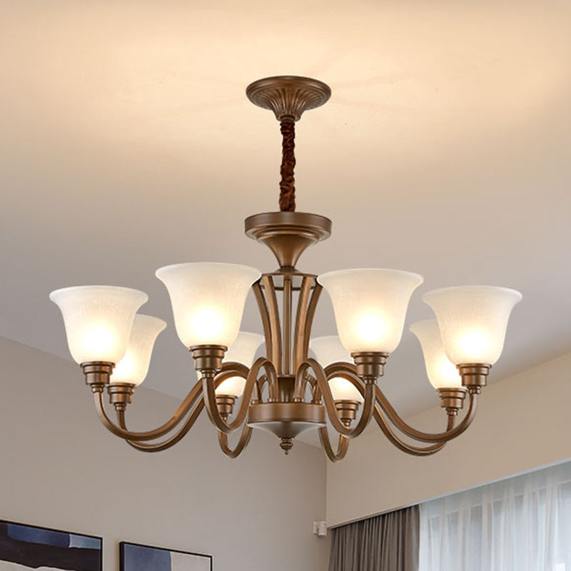 Bell Frosted Glass Chandelier Light Retro Style Living Room Pendant Light Fixture Clearhalo 'Ceiling Lights' 'Chandeliers' Lighting' options 2217067