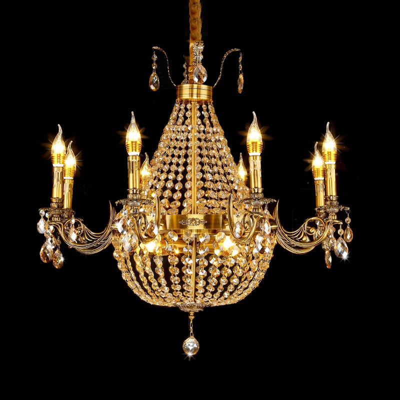 Candelabra Hanging Light Contemporary Metal 2/6/8 Lights Gold Chandelier Light with Crystal Strand, 27"/31" Wide Clearhalo 'Ceiling Lights' 'Chandeliers' Lighting' options 221707