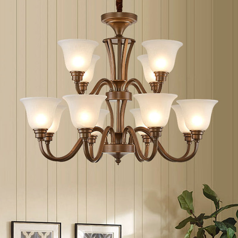 Bell Frosted Glass Chandelier Light Retro Style Living Room Pendant Light Fixture Clearhalo 'Ceiling Lights' 'Chandeliers' Lighting' options 2217070