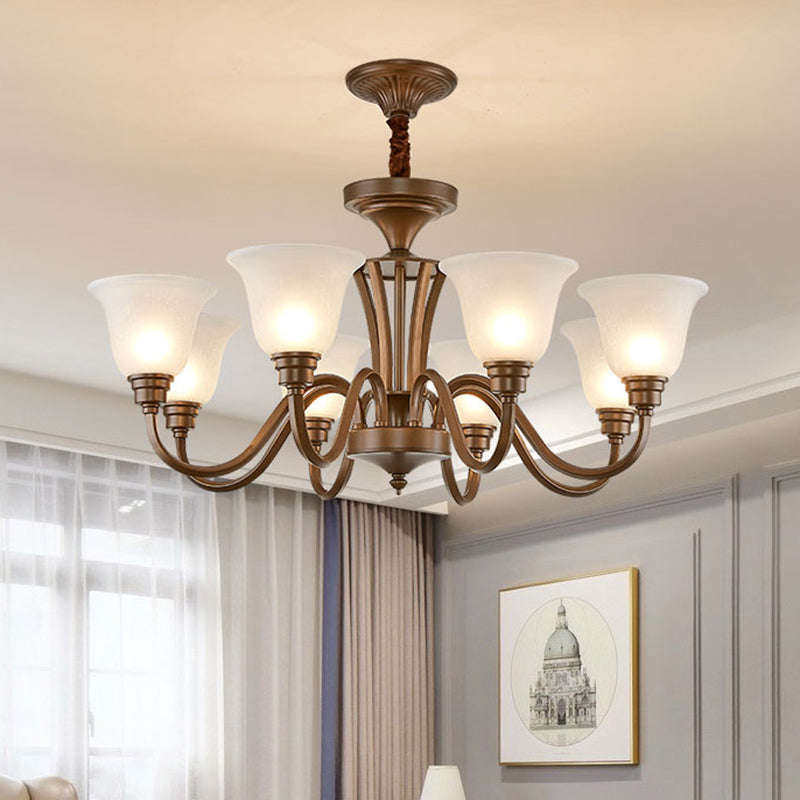 Bell Frosted Glass Chandelier Light Retro Style Living Room Pendant Light Fixture Clearhalo 'Ceiling Lights' 'Chandeliers' Lighting' options 2217071